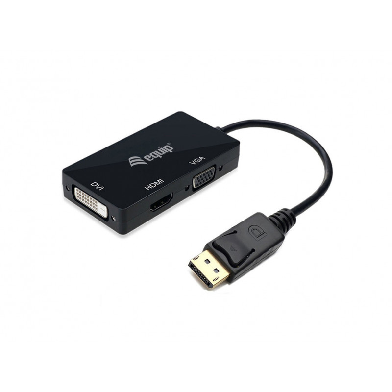 Equip 133441 videokaapeli-adapteri 0,24 m DisplayPort DVI-D + VGA (D-Sub) + HDMI Musta