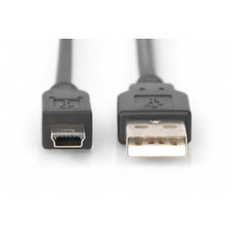 Digitus A mini-B, 3m USB-kaapeli USB 2.0 USB A Mini-USB B Musta