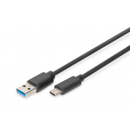 Digitus 1m, USB3.0-C USB3.0-A USB-kaapeli USB 3.2 Gen 1 (3.1 Gen 1) USB C USB A Musta
