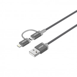 UNITEK Y-C4031GY USB-kaapeli 1 m USB 2.0 USB A Micro-USB B Lightning Harmaa