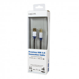 LogiLink 3m, USB2.0-A USB2.0-B USB-kaapeli USB A USB B Musta