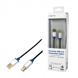 LogiLink 3m, USB2.0-A USB2.0-B USB-kaapeli USB A USB B Musta