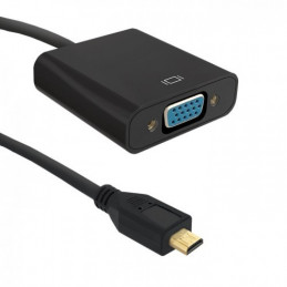 Qoltec 50402 videokaapeli-adapteri 0,2 m VGA (D-Sub) HDMI-tyyppi D (mikro) Musta