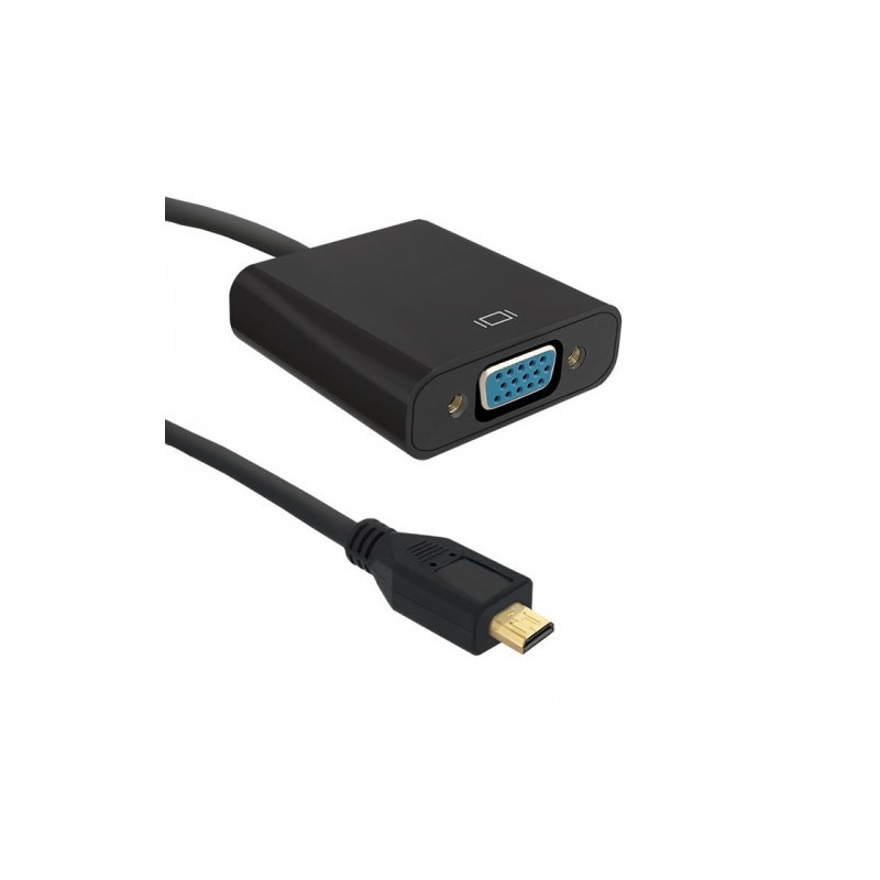 Qoltec 50402 videokaapeli-adapteri 0,2 m VGA (D-Sub) HDMI-tyyppi D (mikro) Musta