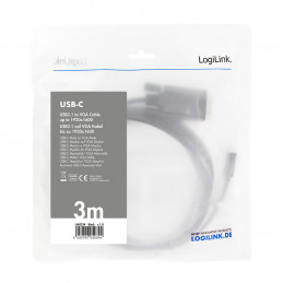 LogiLink UA0334 videokaapeli-adapteri 3 m USB Type-C VGA (D-Sub) Musta