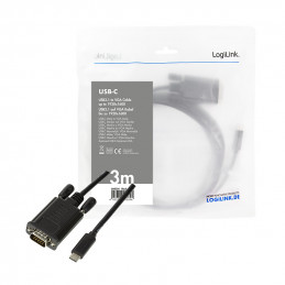 LogiLink UA0334 videokaapeli-adapteri 3 m USB Type-C VGA (D-Sub) Musta