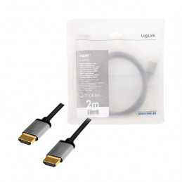 LogiLink CHA0101 HDMI-kaapeli 2 m HDMI-tyyppi A (vakio) Musta, Harmaa