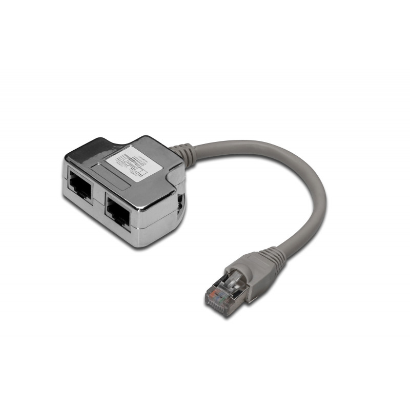 Digitus RJ45 2 x RJ45, 0.19 m verkkohaaroitin Harmaa, Hopea