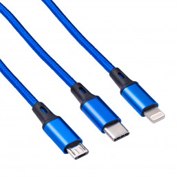 Akyga AK-USB-27 USB-kaapeli 1,2 m USB A USB C Lightning Sininen