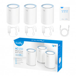 Cudy M1200 3-PACK Wi-Fi-verkkojärjestelmä Kaksitaajuus (2,4 GHz 5 GHz) Wi-Fi 5 (802.11ac) Valkoinen 1 Sisäinen