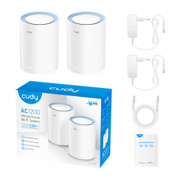 Cudy M1200 2-PACK Wi-Fi-verkkojärjestelmä Kaksitaajuus (2,4 GHz 5 GHz) Wi-Fi 5 (802.11ac) Valkoinen 1 Sisäinen