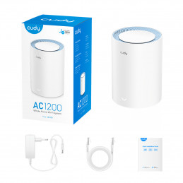 Cudy M1200 1-PACK Wi-Fi-verkkojärjestelmä Kaksitaajuus (2,4 GHz 5 GHz) Wi-Fi 5 (802.11ac) Valkoinen Sisäinen