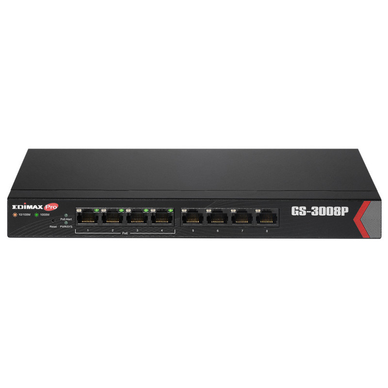 Edimax GS-3008P verkkokytkin Hallittu Gigabit Ethernet (10 100 1000) Power over Ethernet -tuki Musta