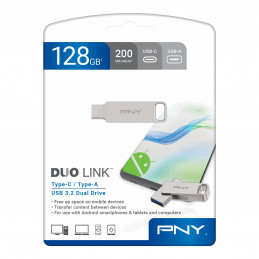 PNY DUO LINK USB-muisti 128 GB USB Type-A   USB Type-C 3.2 Gen 1 (3.1 Gen 1) Ruostumaton teräs