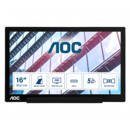 AOC 01 Series I1601P tietokoneen litteä näyttö 39,6 cm (15.6") 1920 x 1080 pikseliä Full HD LED Hopea, Musta