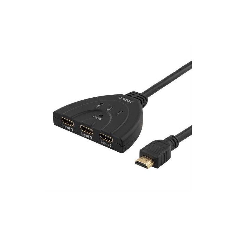 Deltaco HDMI-7001 HDMI-kaapeli 0,5 m HDMI-tyyppi A (vakio) 3 x HDMI Type A (Standard) Musta