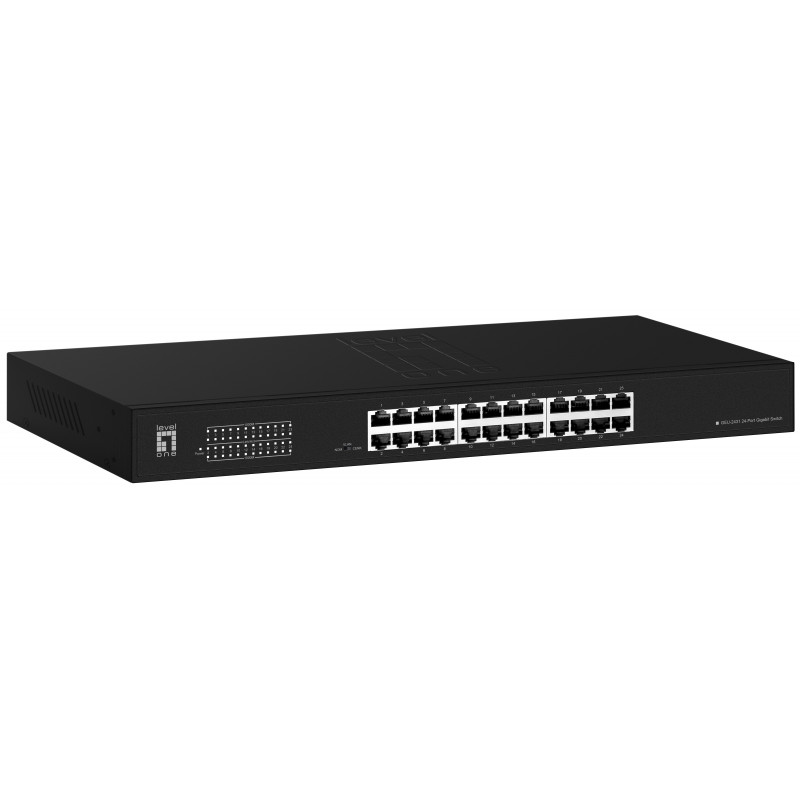 LevelOne Switch 24x GE GEU-2431 19\" Rack Mount Kit Hallitsematon Gigabit Ethernet (10 100 1000) 1U Musta