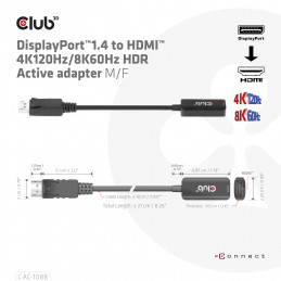 CLUB3D CAC-1088 videokaapeli-adapteri 0,21 m DisplayPort HDMI Musta