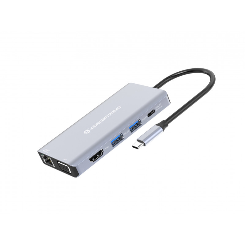 Conceptronic DONN20G kannettavien tietokoneiden telakka ja porttitoistin Langallinen USB 3.2 Gen 1 (3.1 Gen 1) Type-C Harmaa