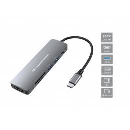 Conceptronic DONN11G kannettavien tietokoneiden telakka ja porttitoistin Langallinen USB 3.2 Gen 1 (3.1 Gen 1) Type-C Harmaa