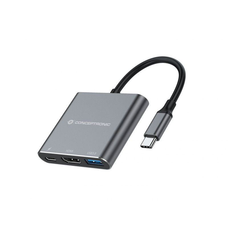 Conceptronic DONN18G kannettavien tietokoneiden telakka ja porttitoistin Langallinen USB 3.2 Gen 1 (3.1 Gen 1) Type-C Harmaa