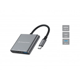 Conceptronic DONN18G kannettavien tietokoneiden telakka ja porttitoistin Langallinen USB 3.2 Gen 1 (3.1 Gen 1) Type-C Harmaa