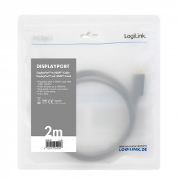 LogiLink CV0127 videokaapeli-adapteri 2 m DisplayPort HDMI-tyyppi A (vakio) Musta