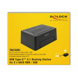 DeLOCK 63957 tallennusaseman telakointiasema USB 3.2 Gen 2 (3.1 Gen 2) Type-C Musta