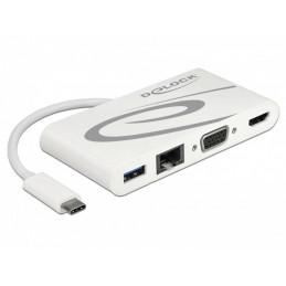 DeLOCK 87731 keskitin USB 3.2 Gen 1 (3.1 Gen 1) Type-C Harmaa, Valkoinen