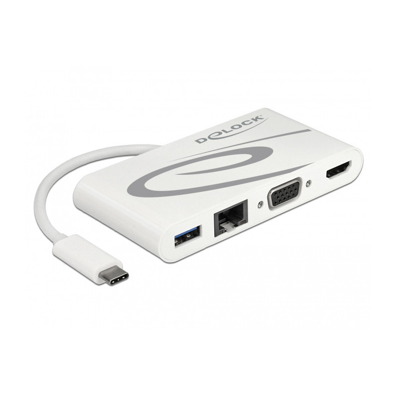 DeLOCK 87731 keskitin USB 3.2 Gen 1 (3.1 Gen 1) Type-C Harmaa, Valkoinen