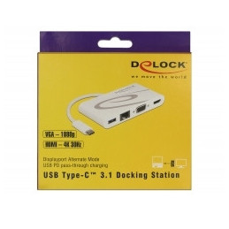 DeLOCK 87731 keskitin USB 3.2 Gen 1 (3.1 Gen 1) Type-C Harmaa, Valkoinen